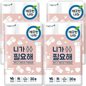 [땡큐온]깨끗한나라 니가필요해 3겹 엠보싱 22M 30롤 x4팩