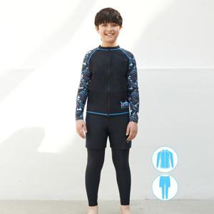 [베이직엘르]베이직엘르 BEB-T702K 남아동 집업래쉬가드 레깅스세트 생존수영복 키즈래쉬가드 청소년래