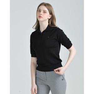 닥스 골프 여성 25SS BEST 블랙 로렉스사 5부 오픈 카라형 스웨터 DNSW5B313BK