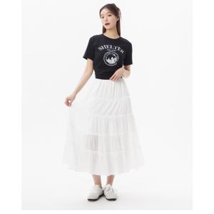 플라스틱아일랜드  허리밴딩 사틴 티어드 스커트 (PR2WS461)