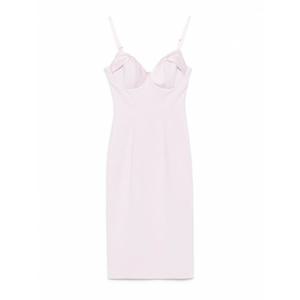 [ELISABETTA FRANCHI] 여성 니 Length SatinBow 크레이프 미디 원피스 AB70251E2544 Nude Neutrals /8