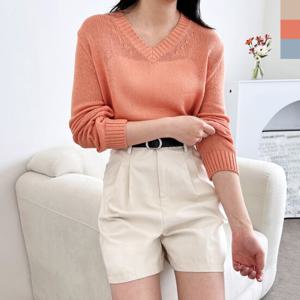 샵앤) 국산 여성 여름 시스루 브이넥 긴팔 니트 티셔츠 WDM-WKN-2LCBB1020