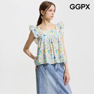 [GGPX] 백 스모크 리본 플라워 러플 블라우스 (GP6SH051F)