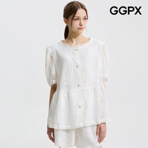 [GGPX] 데이트룩 펀칭 레이스 블라우스 (GP6SH048F)