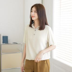 엄마옷 마담4060 캐주얼 심플 반팔티셔츠 베이직 빅버튼카라-ZTE2507009-