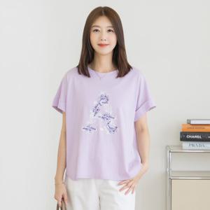 엄마옷 마담4060 플라워 포인트 언발 반팔티셔츠 자수롤업-ZTE2507008-