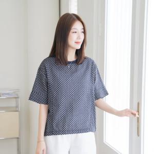 엄마옷 마담4060 잔꽃 라운드넥 반팔티셔츠 루즈핏 나염절개스트링-ZTE2507007-