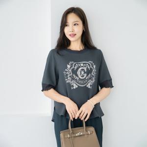 엄마옷 마담4060 쿨터치 프린트 반팔 블라우스 블리프릴매쉬-ZBL2507010-