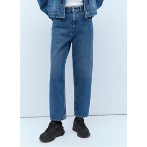25 SS 몽클레어 로고 레더 패치 클래식 워싱 크롭 데님 진 2A00013 597LG 778