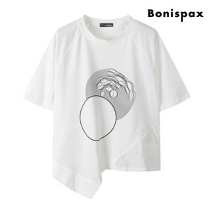 [보니스팍스] 써클 프린팅 언발 트임 반팔 티셔츠 (XP7TS003M0)