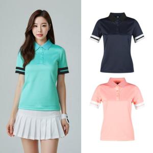 보스케 여성 여름 골프 배색 시보리 카라티 반팔 티셔츠 LB250619240