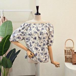 포커스 FM5F7BL01299 넥 밴딩 플라워 블라우스