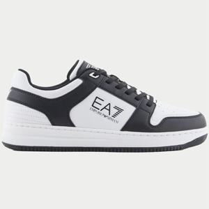 25 SS EA7 엠포리오 아르마니 로고 디테일 레더 스니커즈 블랙 화이트 X8X189XK404N181
