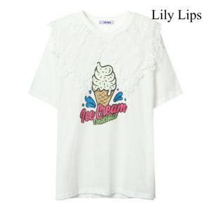 [릴리립스] 레이스 카라 아이스크림 프린팅 티셔츠 (YL7TS002)