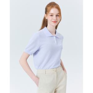 헤지스 여성 24SS 가격인하BEST블루 단색 면혼방 반팔카라니트 HSSW4B406B1