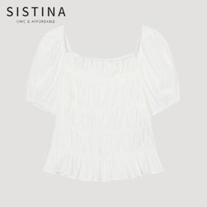 [SISTINA] 인기 스모킹 퍼프 스퀘어넥 블라우스_AWWBLO21100_OW