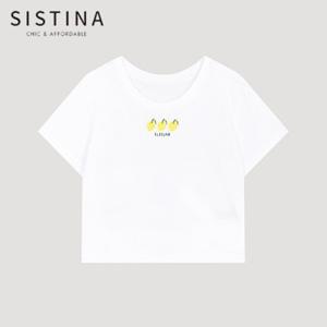 [SISTINA] 인기 코튼 로고 크롭 티셔츠_ASJTSO21010_OW