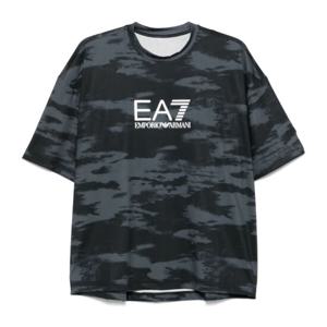 아르마니 EA7 루즈 핏 블랙 크루넥 로고 프린트 티셔츠 7M00006