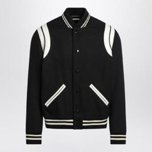SAINT LAURENT Black/white wool bomber jacket 354718Y180W/Q_YSL-1070