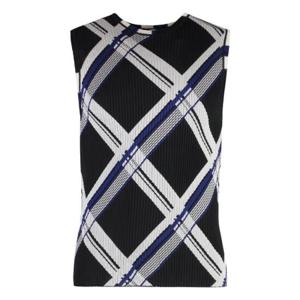 남성 Burberry 체크 골지 니트 민소매 탑 A1003BLACKIPCHK