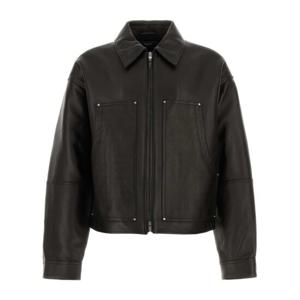 아미리 지퍼 클로저 칼라 포켓 가죽 재킷 AMLTBN1009 BLACK
