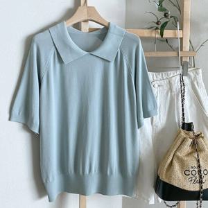샵앤) 여성 피터팬 카라넥 나그랑 무지 데일리 반팔 니트티 DGB-WKN-4551-블루