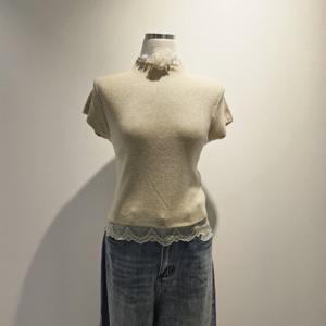 [오조크]폴리나일론 밑단레이스 반터틀 반팔스웨터 FOTMCWT523P