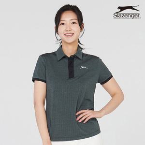 [슬레진저]여성 헤링본 카라 반팔티셔츠 (블랙) S22WK7340-BK