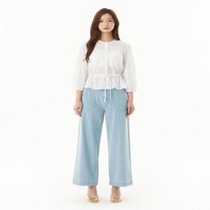 플라스틱아일랜드  (PR2WB431) 아일렛 콩단추 스트링 블라우스