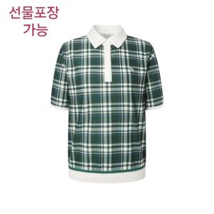 [헤지스골프] 그린 여성 폴란넬 체크 반팔 카라 티셔츠HWTS5B354E3
