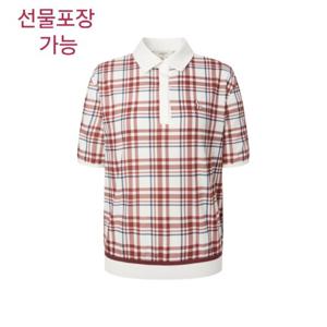 [헤지스골프] 버건디 여성 폴란넬 체크 반팔 카라 티셔츠HWTS5B354D3