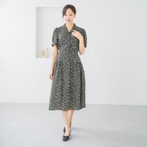 엄마옷 마담4060 잔꽃 향기솔솔플로랄끈 롱 셔츠원피스 인견 브이넥 반팔-ZOP2507007-