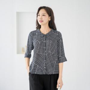 엄마옷 마담4060 [클래씨마담] 러블리 시스루 체크 반팔 오픈블라우스 별빛그물-ZBL2507007-