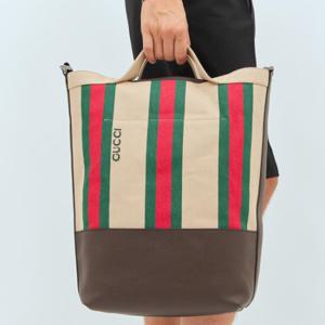 25 FW 구찌 라지 웹스트라이프 캔버스 레더 트림 토트백 795816 FADNF 8582