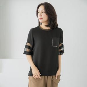 엄마옷 마담4060 망사체인포켓 반팔티셔츠 데일리 라운드넥-ZTE2507016-