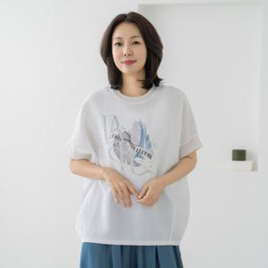 엄마옷 마담4060 유니크 캐주얼 반팔 티셔츠 루즈 블링큐빅가오리-ZTE2507014-
