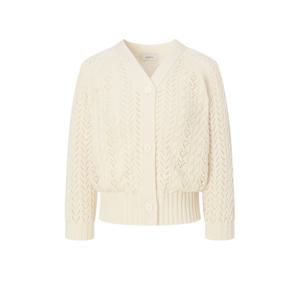 헤지스 여성 25FW 아이보리 짜임 면혼방 7부소매가디건 HSSW5C602IV