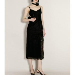 25 SS 돌체앤가바나 언더와이어 컵 레이스 미디 드레스 블랙 F6JAOT HLMO7 N0000