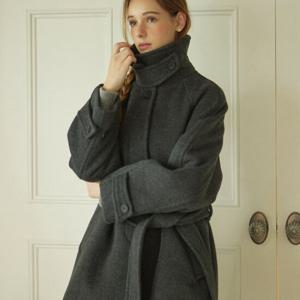 [논로컬] Raglan Belted Wool Half Coat - Charcoal  [N24WTOT001CH]