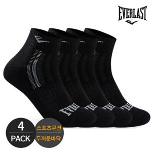 에버라스트 남성 스포츠 쿠션 사이드라인 발목양말 4P_BK