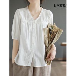 [카라]KARRA (77까지)레이스브이넥5부블라우스_A3F0142