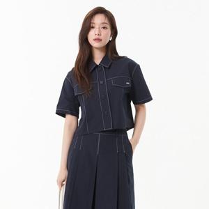 플라스틱아일랜드  배색 스티치 셔츠형 블라우스 (PR2WB481)