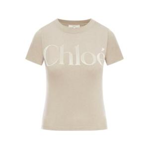Chloe 벨벳 로고 크루넥 티셔츠 CH24WJH03184 069 TP942901941