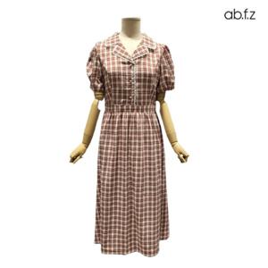 [에이비에프지]카라넥 체크 패턴 슬림핏 롱 원피스 APZ3HO07H
