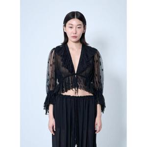 25 SS 끌로에 여성 자수 레이스 러플 탑  chl0260002blk