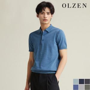 [올젠] 가먼트다잉 반팔 카라 니트 (ZAD2ET1905)