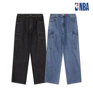 NBA 남녀공용 오버핏 데님 와이드 카고 팬츠 밴딩 청바지 N252DP141P