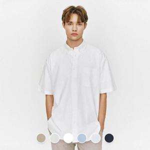 지오다노 045510 남성 여름 오버핏 옥스포드 코튼 면 반팔 셔츠 01045510