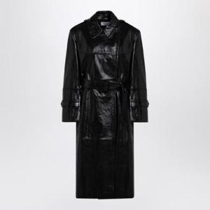 SPORTMAX Black trench coat in semi glossy nappa leather ALFEO1234LE/XH_SPORM-001