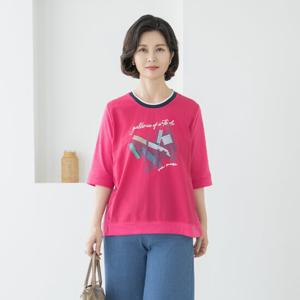 엄마옷 마담4060 시보리바스락 반팔 티셔츠 루즈핏 라운드넥-ZTE2507024-